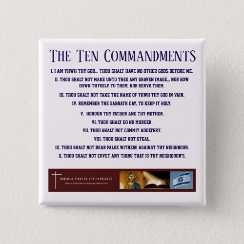 Biblical Signs Ten Commandments Button BLUE
