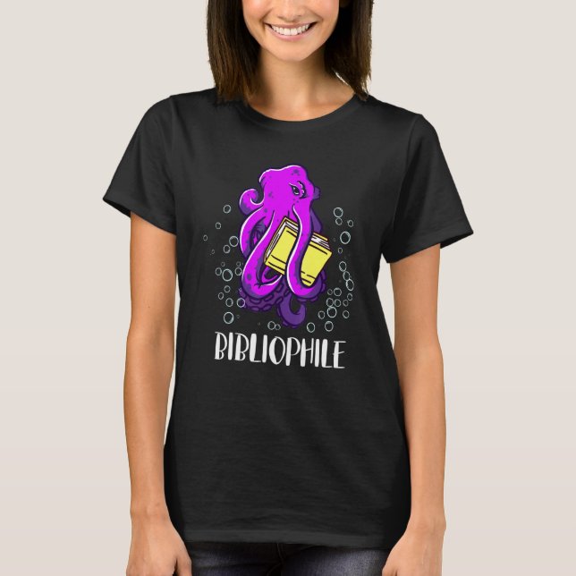 Bibliophile Octopus Book Reading T-Shirt (Front)
