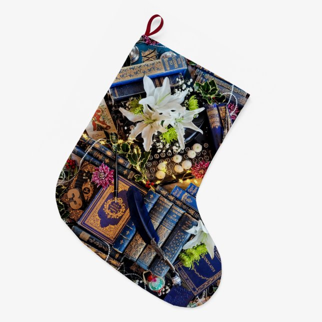 Bibliophile Poe Lilies Large Christmas Stocking (Front (Hanging))