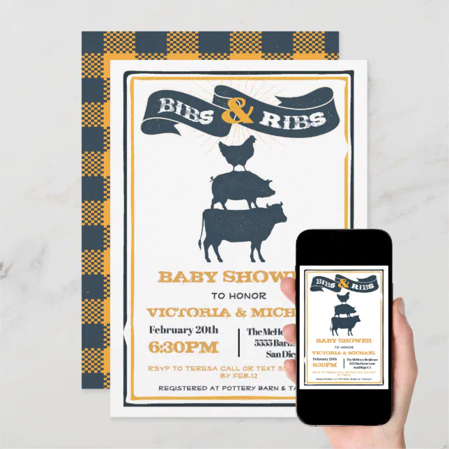 Bibs and Ribs Baby Shower BBQ Invitation Zazzle
