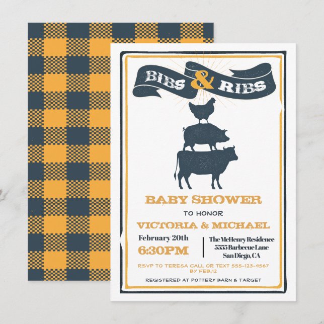Bibs and Ribs Baby Shower BBQ Invitation (Front/Back)