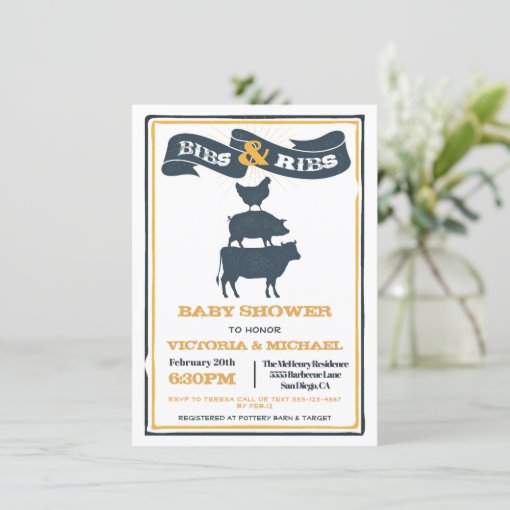 Bibs and Ribs Baby Shower BBQ Invitation Zazzle