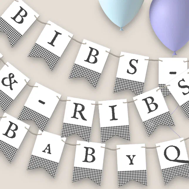 Bibs & Ribs BaByQ Editable Grey Plaid Baby Shower Bunting Flags Zazzle