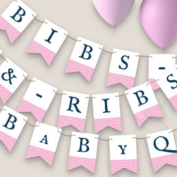 Bibs &amp; Ribs BaByQ Editable Pink Navy Baby Shower Bunting Flags