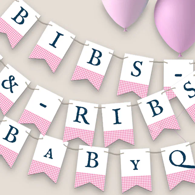 Bibs & Ribs BaByQ Editable Pink Navy Baby Shower Bunting Flags Zazzle