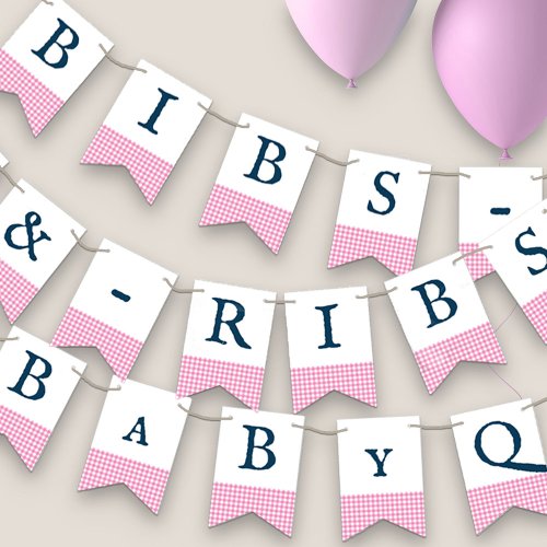 Bibs  Ribs BaByQ Editable Pink Navy Baby Shower Bunting Flags