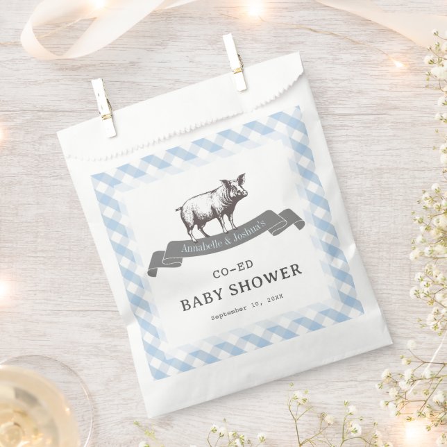 Bibs & Ribs BBQ Rustic Blue Gingham Baby Shower Favor Bag (Clipped)