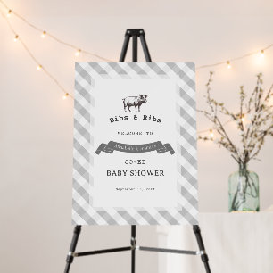 Bibs & Ribs BBQ Rustic Gray Gingham Baby Shower Foam Board