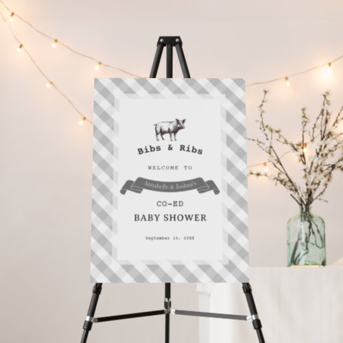 Bibs  Ribs BBQ Rustic Gray Gingham Baby Shower Foam Board