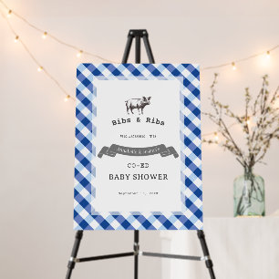 Bibs & Ribs BBQ Rustic Navy Gingham Baby Shower Foam Board