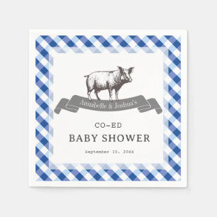 Bibs & Ribs BBQ Rustic Navy Gingham Baby Shower Napkins