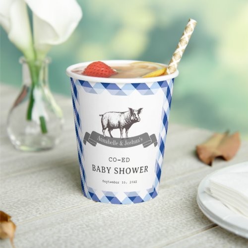 Bibs &amp; Ribs BBQ Rustic Navy Gingham Baby Shower Paper Cups