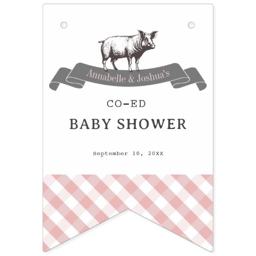 Bibs  Ribs BBQ Rustic Pink Gingham Baby Shower Bunting Flags