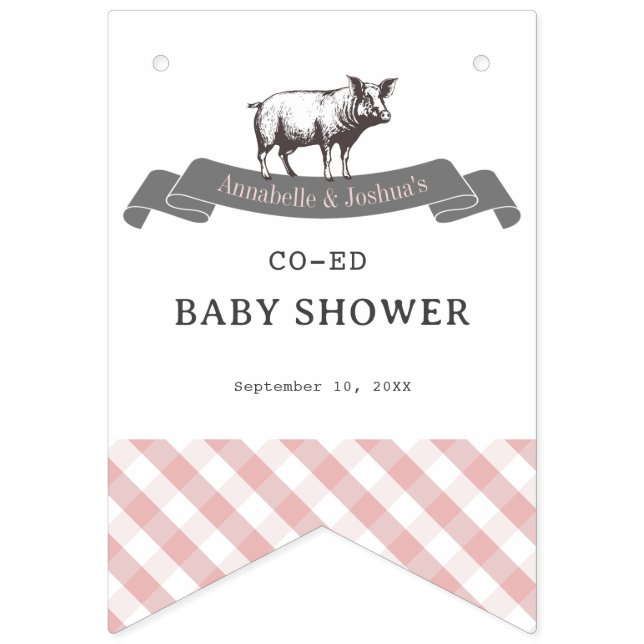 Bibs & Ribs BBQ Rustic Pink Gingham Baby Shower Bunting Flags (Second Flag)