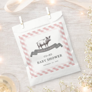 Bibs & Ribs BBQ Rustic Pink Gingham Baby Shower Favor Bag