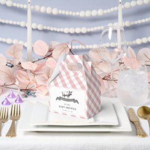Bibs & Ribs BBQ Rustic Pink Gingham Baby Shower Favor Boxes