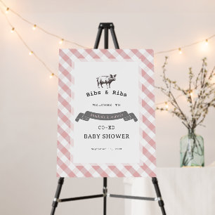 Bibs & Ribs BBQ Rustic Pink Gingham Baby Shower Foam Board
