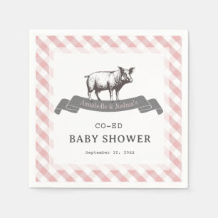 Bibs & Ribs BBQ Rustic Pink Gingham Baby Shower Napkins
