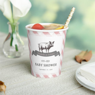 Bibs & Ribs BBQ Rustic Pink Gingham Baby Shower Paper Cups