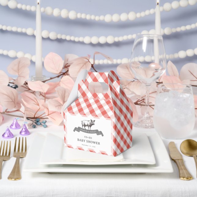Bibs & Ribs BBQ Rustic Red Gingham Baby Shower Favor Boxes (Wedding)