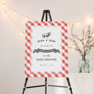 Bibs & Ribs BBQ Rustic Red Gingham Baby Shower Foam Board