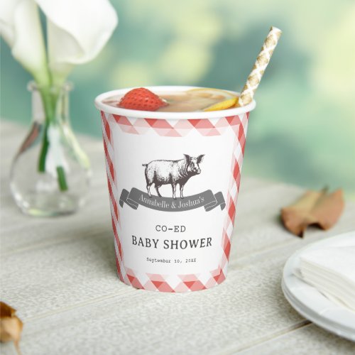 Bibs &amp; Ribs BBQ Rustic Red Gingham Baby Shower Paper Cups