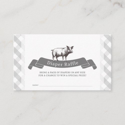 Bibs  Ribs Gray Gingham Diaper Raffle Ticket Enclosure Card