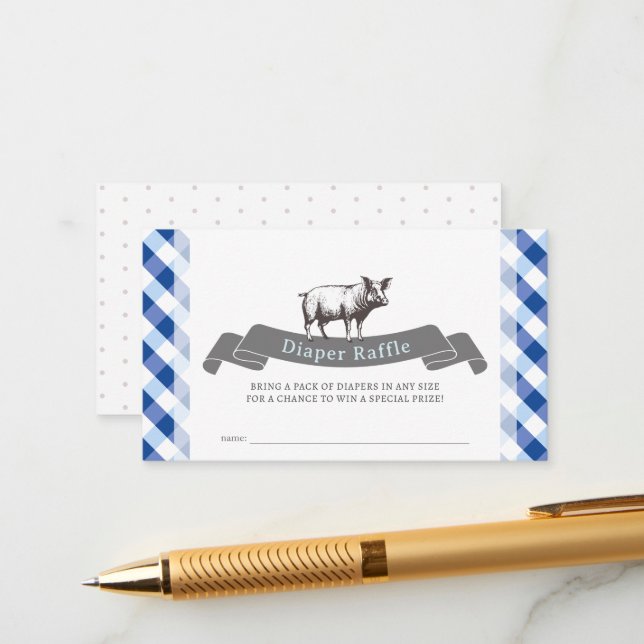 Bibs & Ribs Navy Gingham Diaper Raffle Ticket Enclosure Card (Front/Back In Situ)