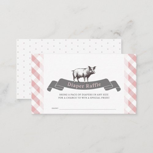 Bibs  Ribs Pink Gingham Diaper Raffle Ticket Enclosure Card