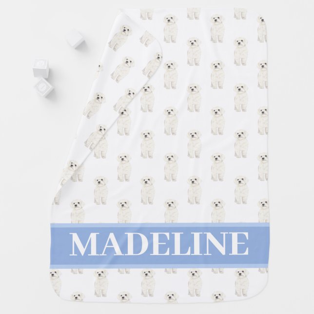 Bichon Bolognese Havanese Maltese Blue and White Baby Blanket (In Situ)