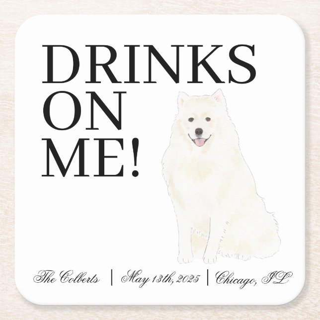 Bichon, Bolognese, Havanese, Maltese Wedding Square Paper Coaster (Front)