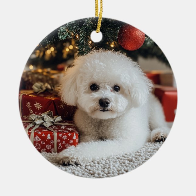 Bichon Christmas Ceramic Ornament (Front)