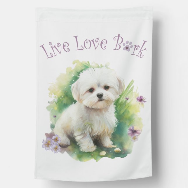 Bichon Dog Mom Floral House Flag (Back)