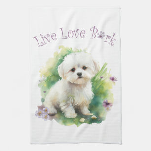 Bichon Dog Mom Floral Kitchen Towel