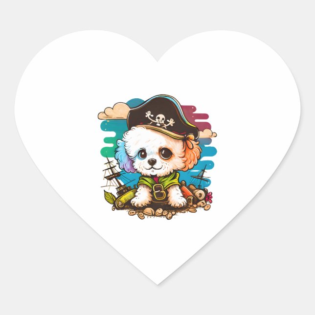 Bichon Dog Pirate Heart Sticker (Front)
