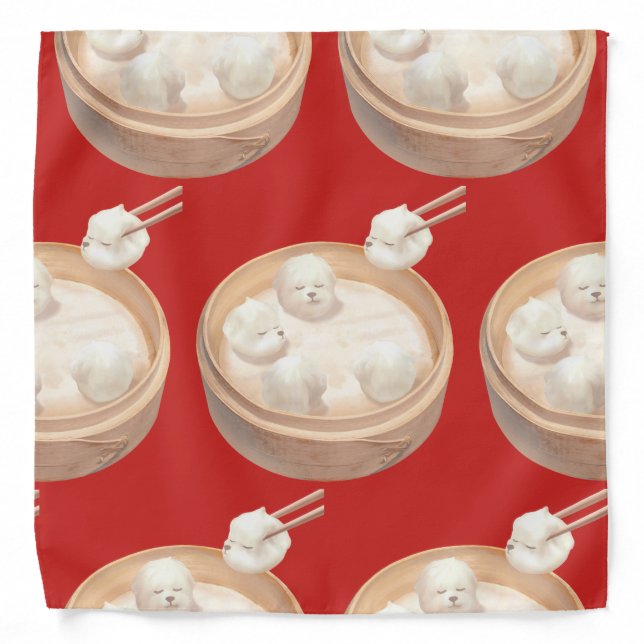 Bichon Dumplings: Cute Xiao Long Bao Dim Sum Art Bandana (Front)