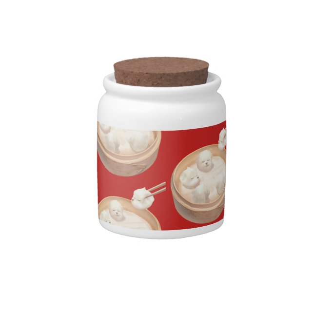 Bichon Dumplings: Cute Xiao Long Bao Dim Sum Art Candy Jar (Front)