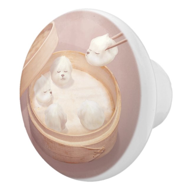 Bichon Dumplings: Cute Xiao Long Bao Dim Sum Art Ceramic Knob (Right)