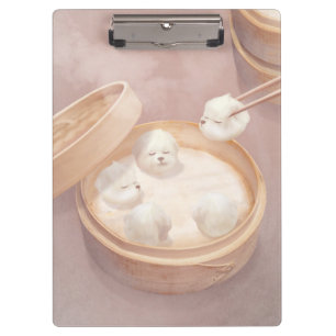 Bichon Dumplings: Cute Xiao Long Bao Dim Sum Art Clipboard