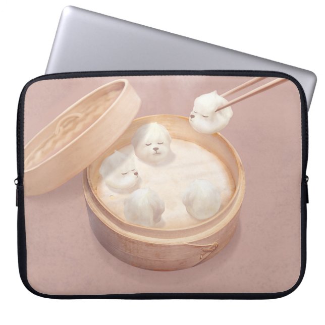 Bichon Dumplings: Cute Xiao Long Bao Dim Sum Art Laptop Sleeve (Front)