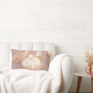 Bichon Dumplings: Cute Xiao Long Bao Dim Sum Art Lumbar Pillow