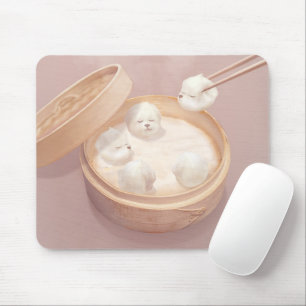 Bichon Dumplings: Cute Xiao Long Bao Dim Sum Art Mouse Pad