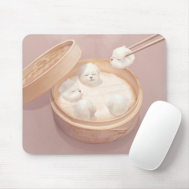 Bichon Dumplings: Cute Xiao Long Bao Dim Sum Art Mouse Pad (With Mouse)