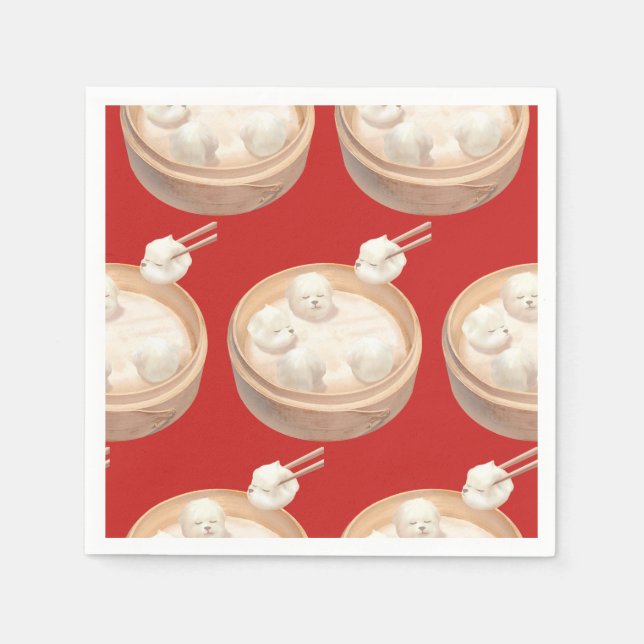 Bichon Dumplings: Cute Xiao Long Bao Dim Sum Art Napkins (Front)