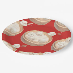 Bichon Dumplings: Cute Xiao Long Bao Dim Sum Art Paper Plates