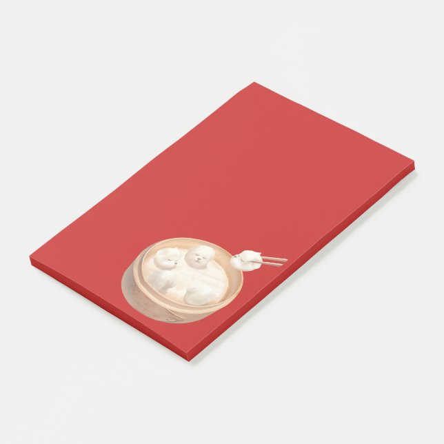 Bichon Dumplings: Cute Xiao Long Bao Dim Sum Art Post-it Notes (Angled)