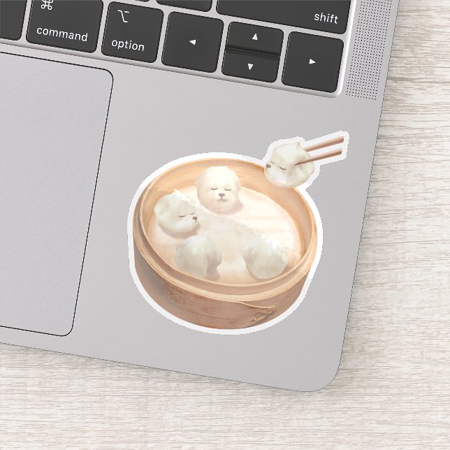 Bichon Dumplings: Cute Xiao Long Bao Dim Sum Art Sticker (Detail)
