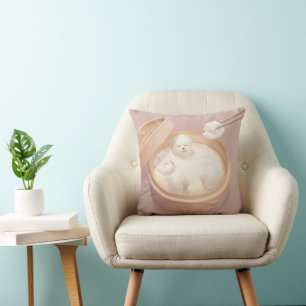 Bichon Dumplings: Cute Xiao Long Bao Dim Sum Art Throw Pillow
