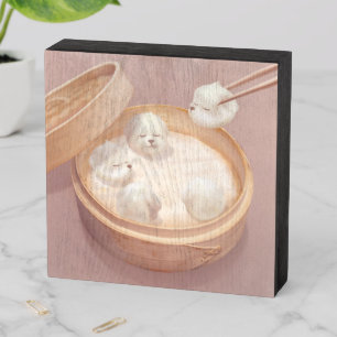 Bichon Dumplings: Cute Xiao Long Bao Dim Sum Art Wooden Box Sign
