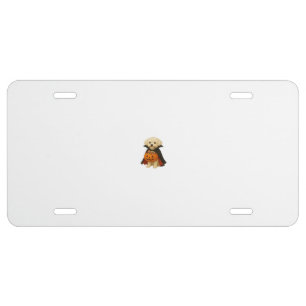 Bichon Fris� Halloween Vampire Pup with Pumpkin Ba License Plate